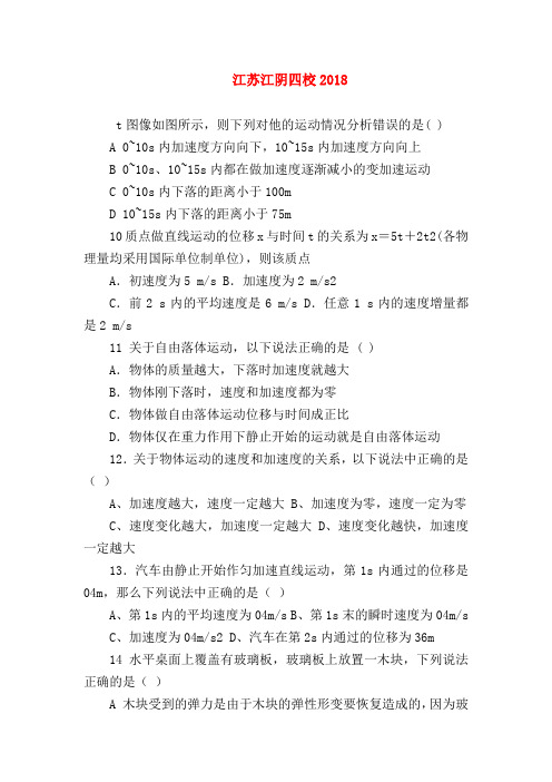 【高一英语试题精选】江苏江阴四校2019
