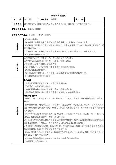 班组长岗位规范
