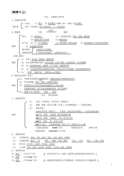 科学六年级科学下册复习板书点