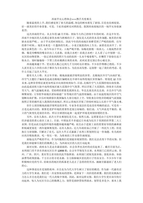 西南旱灾心得体会——携手共度难关