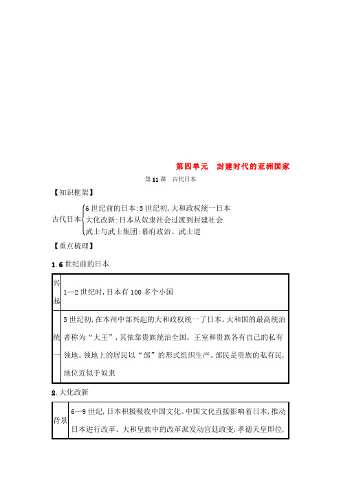 九年级历史第四单元封建时代的亚洲国家古代日本知识点总结新人教版