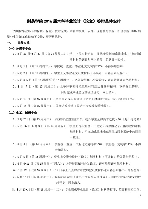 毕业设计(论文)答辩具体安排
