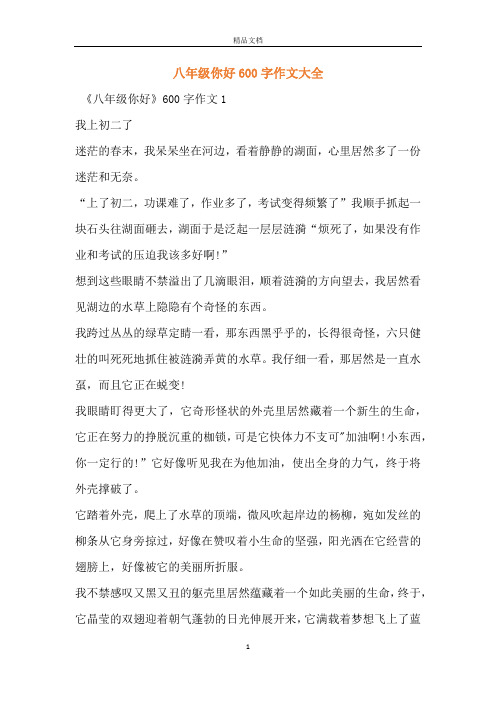 八年级你好600字作文大全