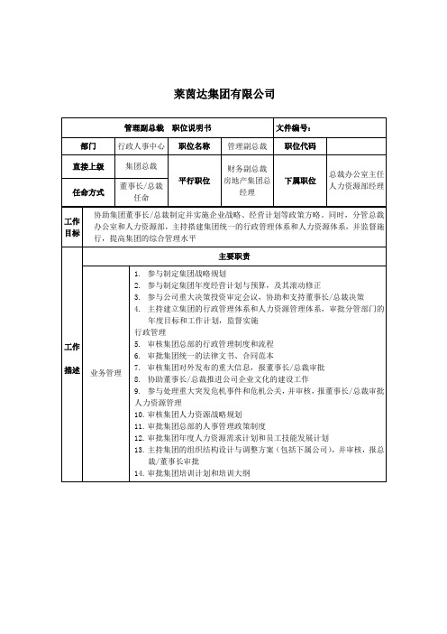 管理副总裁职位说明书.doc
