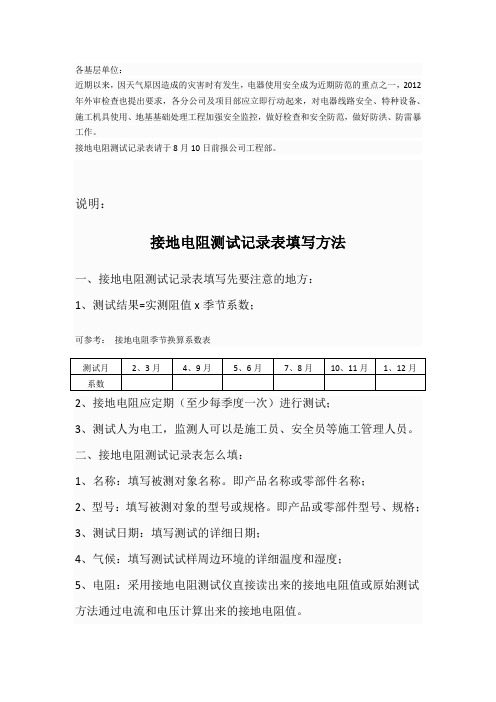 接地电阻测试记录表及接地电阻测试记录表填写方法
