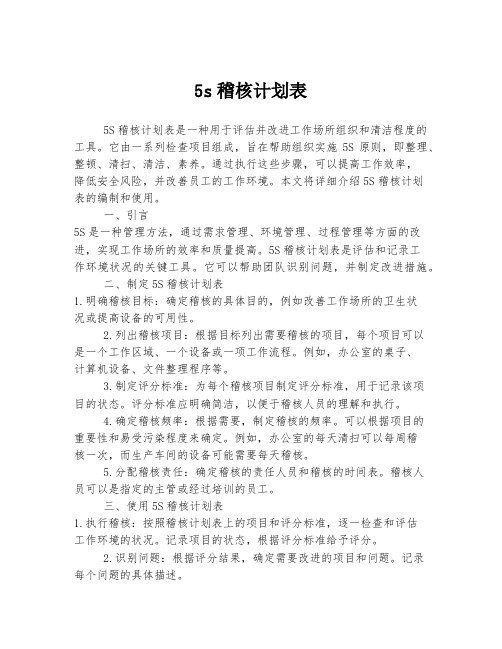 5s稽核计划表