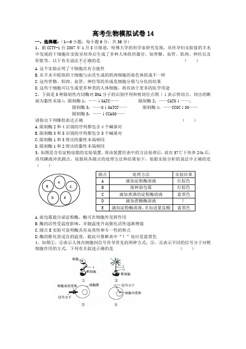 2011届高考生物第一轮复习训练题14