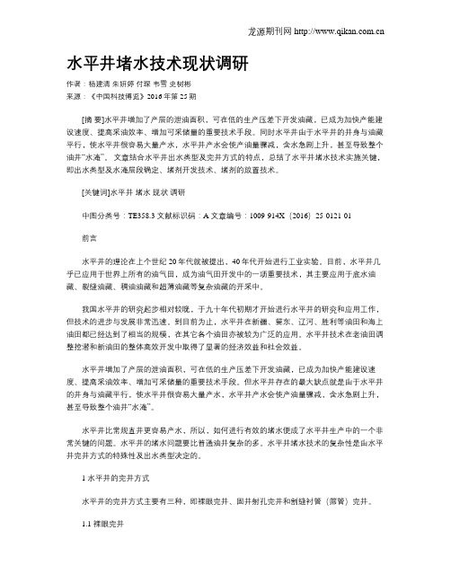 水平井堵水技术现状调研