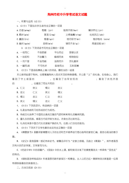 精选湖北省荆州市中考语文模拟试题(有详细答案)