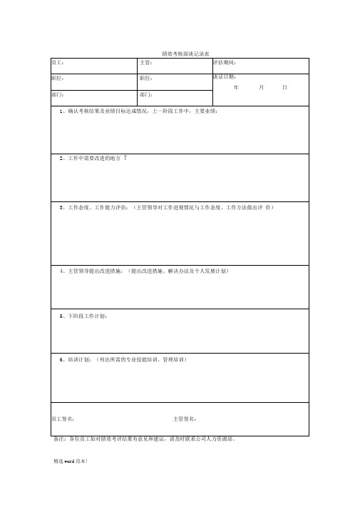 绩效考核面谈记录表