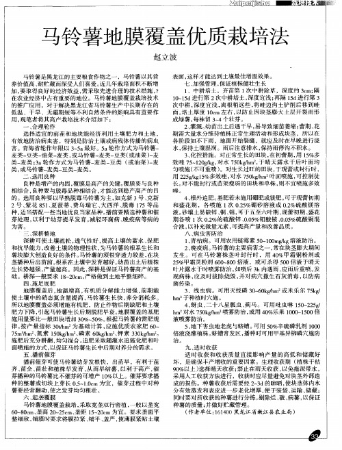 马铃薯地膜覆盖优质栽培法
