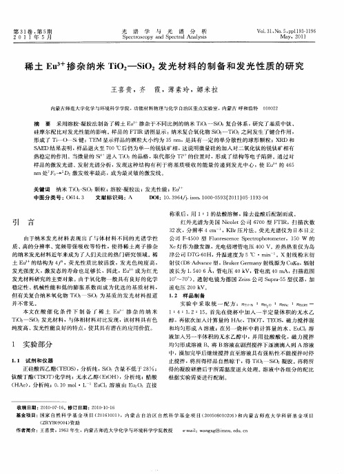 稀土Eu 3+掺杂纳米TiO2—SiO2发光材料的制备和发光性质的研究