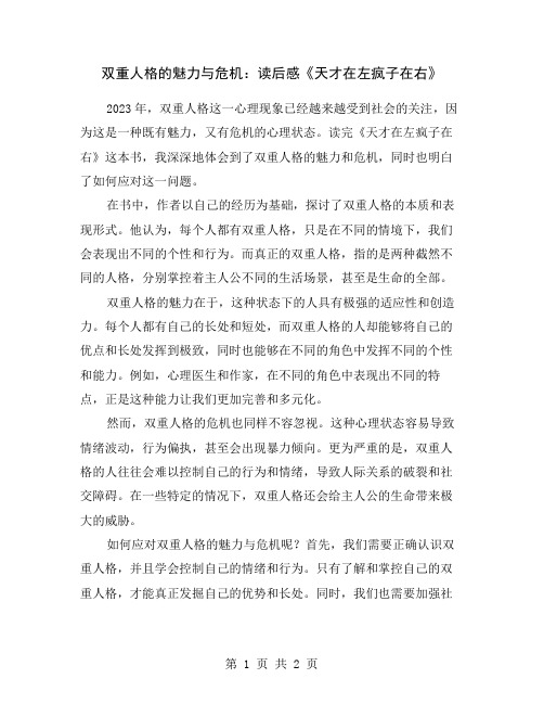 双重人格的魅力与危机：读后感《天才在左疯子在右》