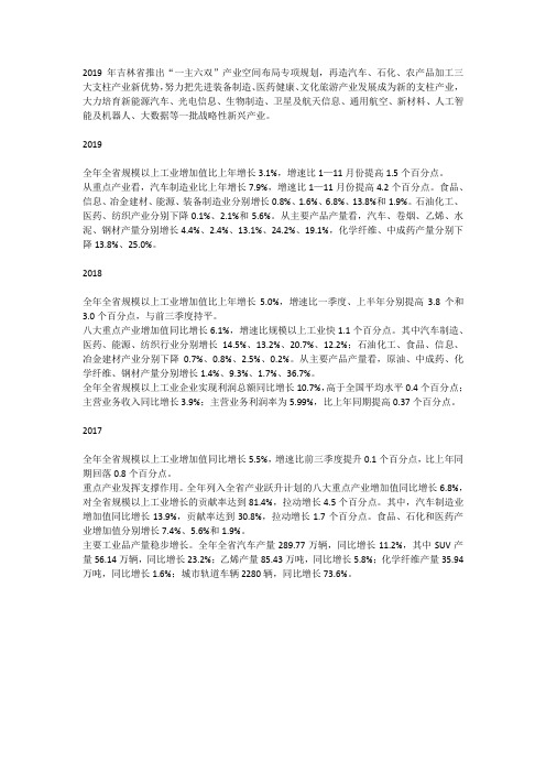 2017-2019年吉林省产业发展数据