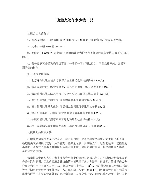 比熊犬幼仔多少钱一只