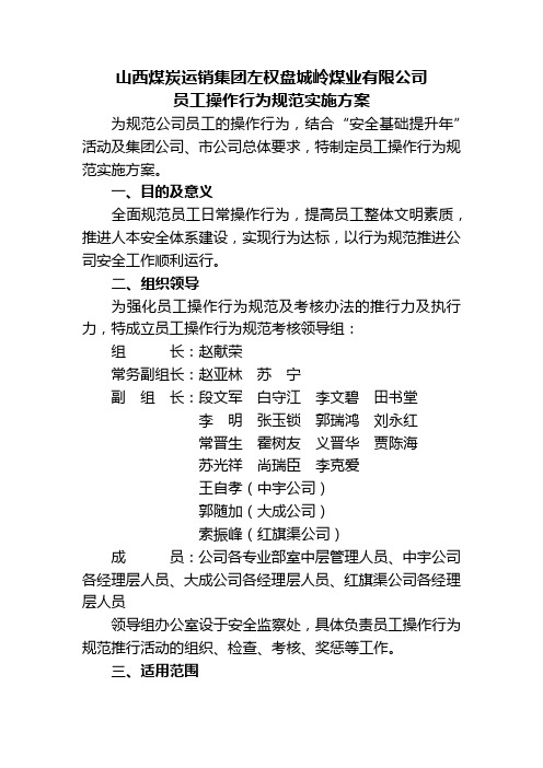 职工操作行为规范实施方案