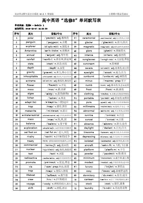 62_X8_高中外研版_7_英文+音标中文_选修8_英语词汇表单元单词表(双面打印)