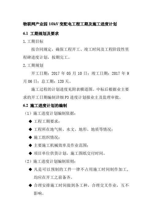 物联网产业园10kV变配电工程工期及施工进度计划