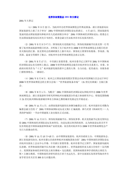 世界休闲博览会2001年大事记