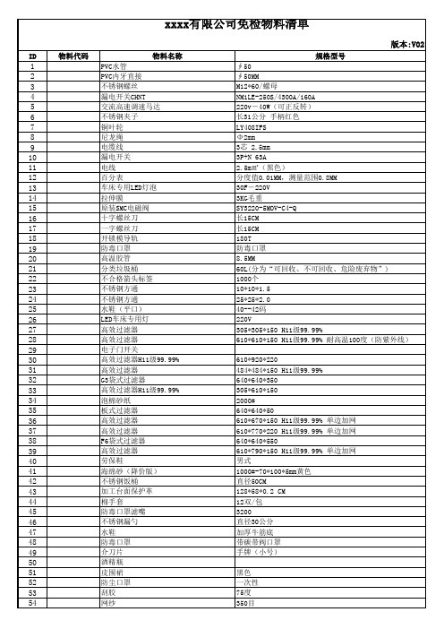 免检物料清单