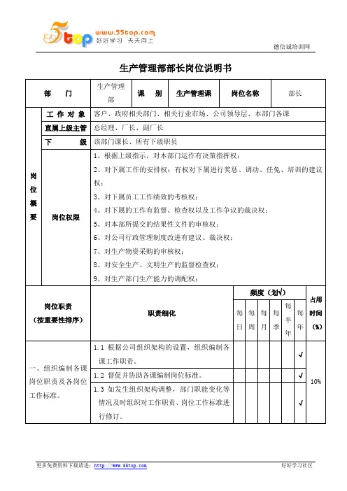 生产管理部部长岗位说明书