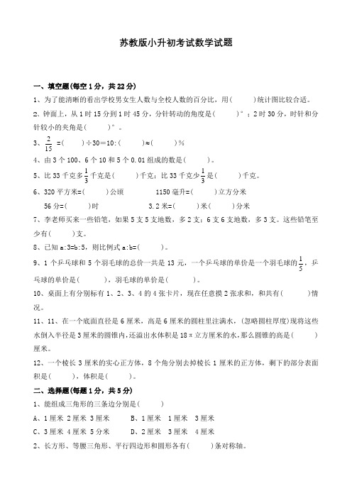 苏教版六年级下学期小升初数学考试题含答案解析