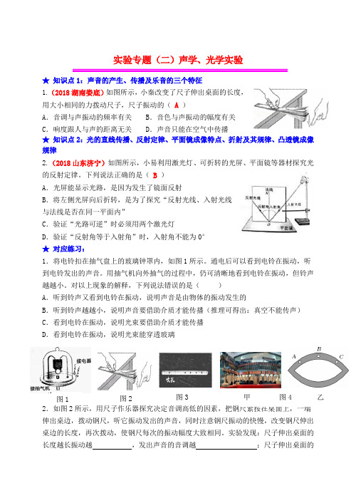 2020年中考物理总复习效果跟踪检测实验专题二声学光学实验