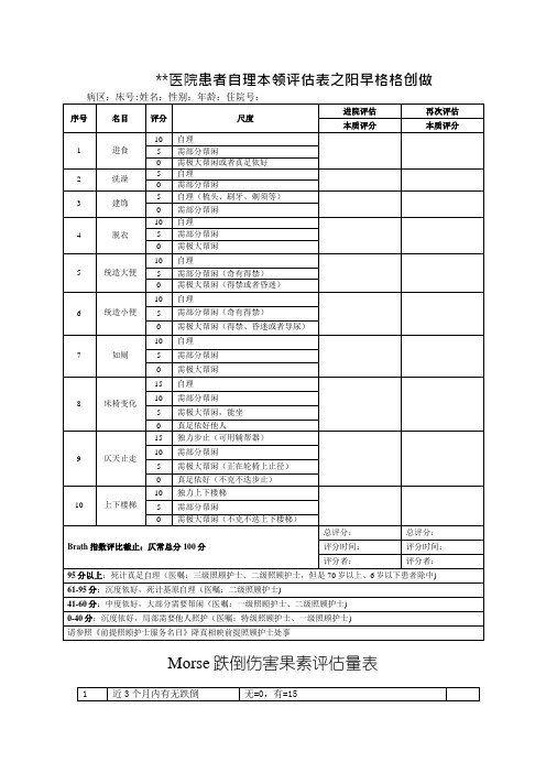 Morse跌倒危险因素评估量表