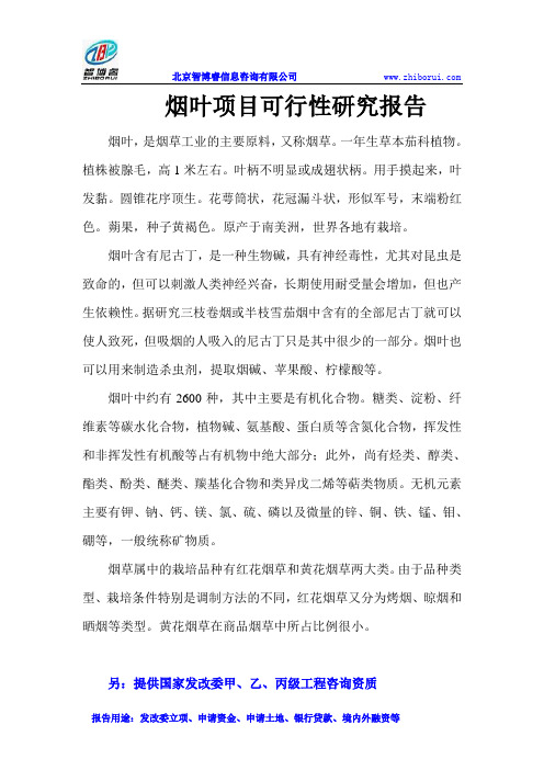 烟叶项目可行性研究报告