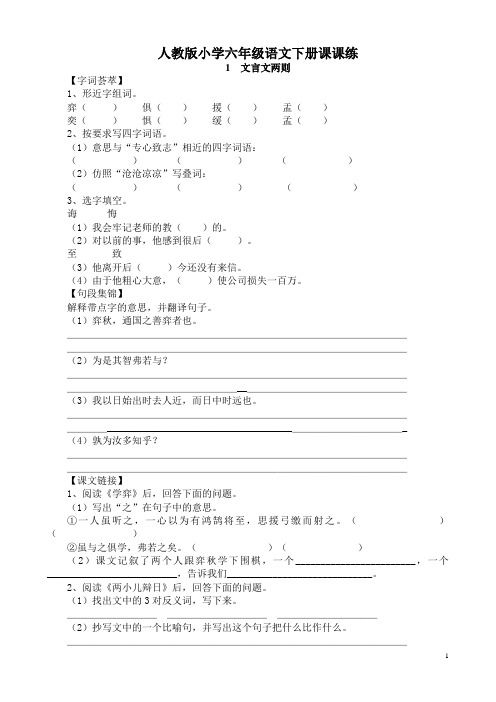 人教版小学六年级语文下册全册课课练(附答案)