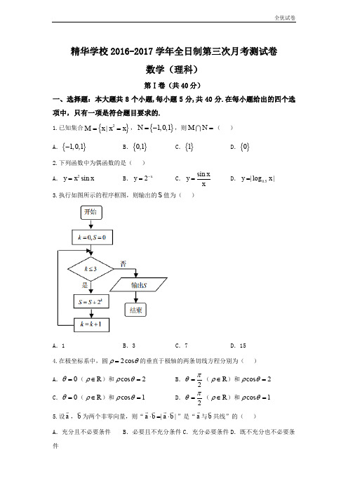 (全优试卷)北京市海淀区高三3月适应性考试(零模)理科数学试题 Word版含答案