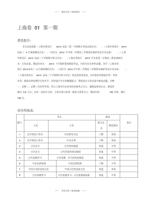 (解析)上海卷01(第01期)高三历史名校试题精选重组