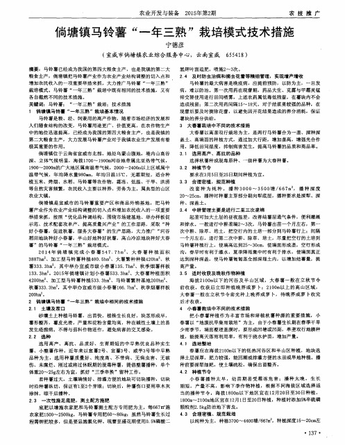倘塘镇马铃薯“一年三熟”栽培模式技术措施