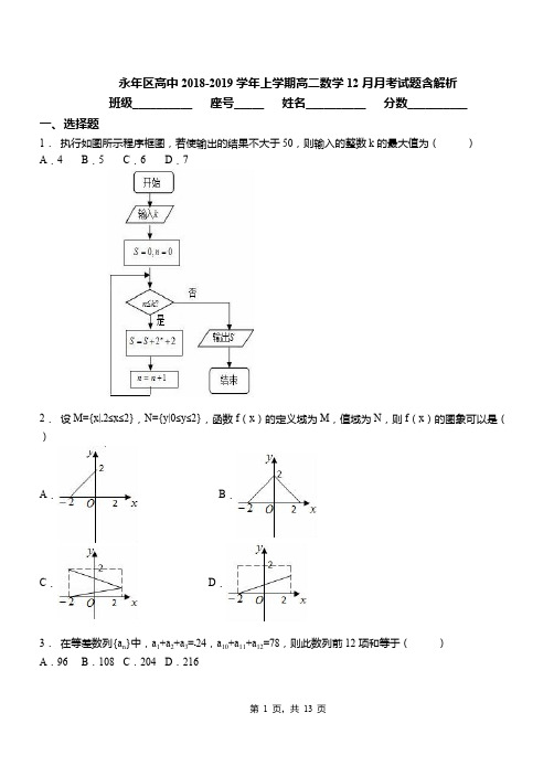 永年区高中2018-2019学年上学期高二数学12月月考试题含解析