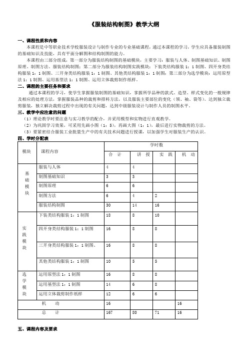 服装结构制图教学大纲