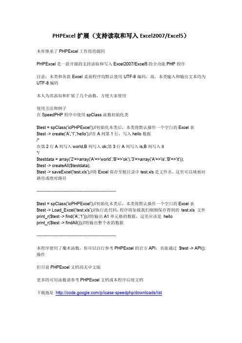 PHPExcel扩展(支持读取和写入Excel2007Excel5)