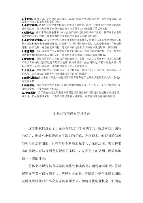 小企业管理04任务名词性解释和作品题