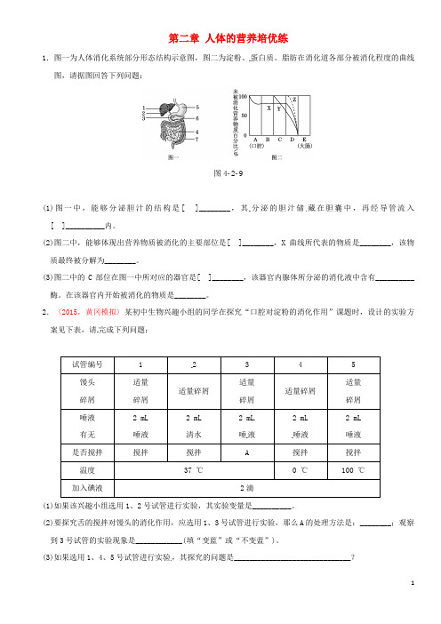 2020年中考生物 考点梳理 第四单元 第二章 人体的营养培优练 新人教版(含答案)