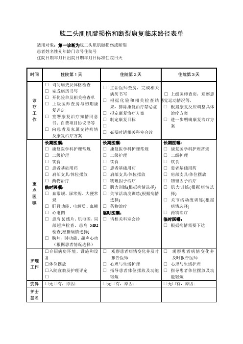 肱二头肌肌腱损伤和断裂康复临床路径表单