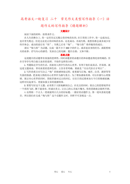 高考语文一轮复习 二十 常见作文类型写作指导(一)话题作文的写作指导(精题解析)