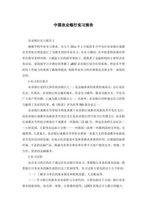 中国农业银行实习报告