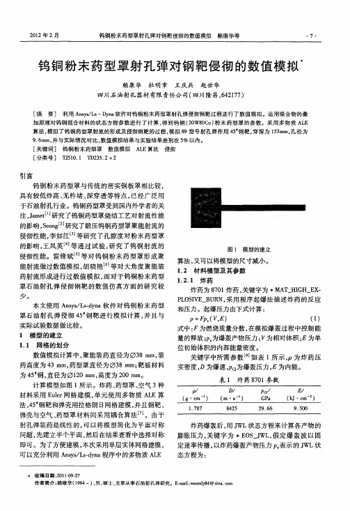 钨铜粉末药型罩射孔弹对钢靶侵彻的数值模拟