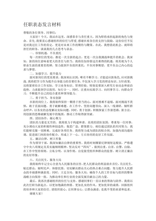 任职表态发言材料