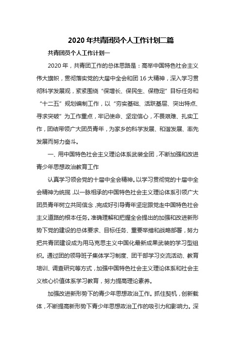 2020年共青团员个人工作计划二篇