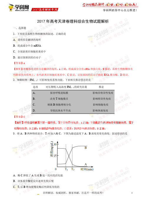 2017天津卷高考理综试题下载_真题答案精编版