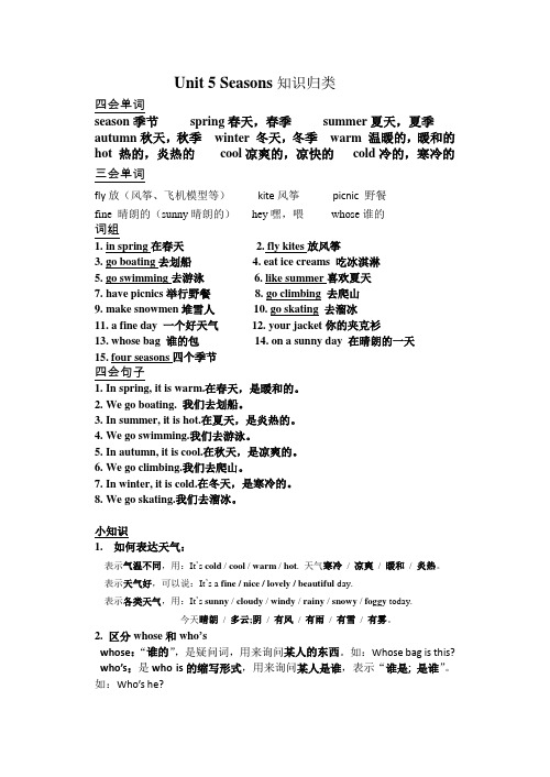 新译林4B 四下Unit5 知识整理