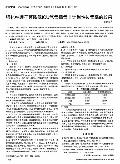 强化护理干预降低ICU气管插管非计划性拔管率的效果