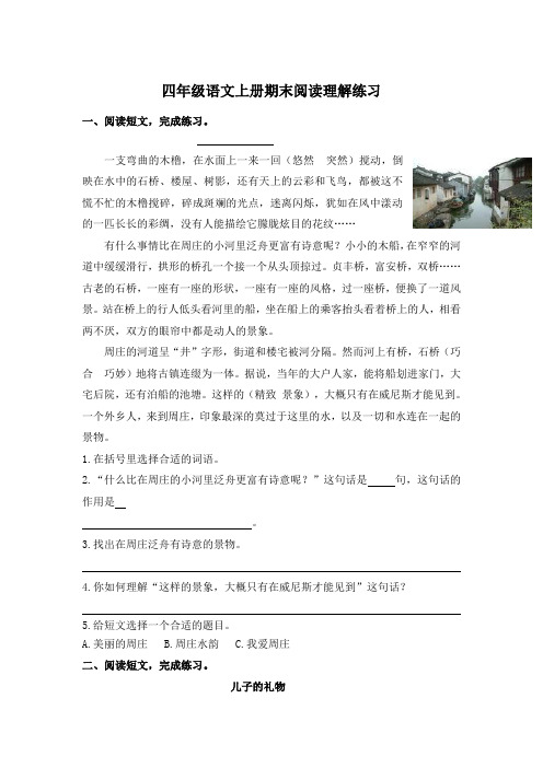 四年级语文上册期末阅读理解练习