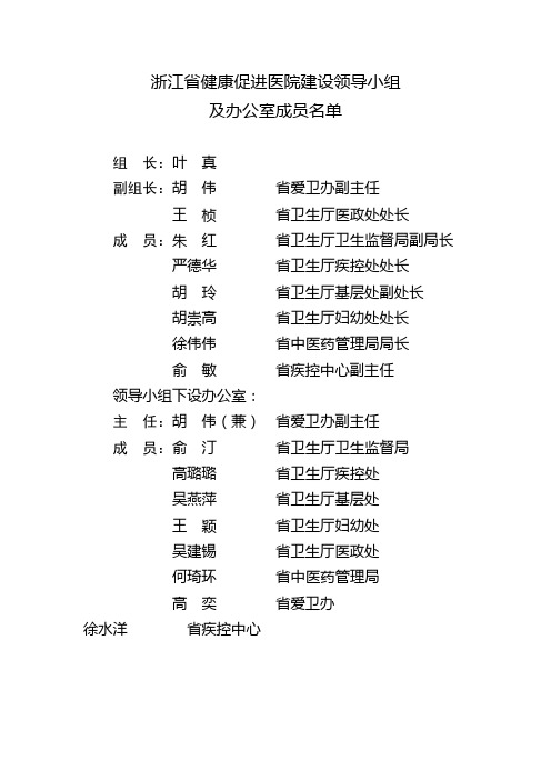 浙江健康促进医院建设领导小组