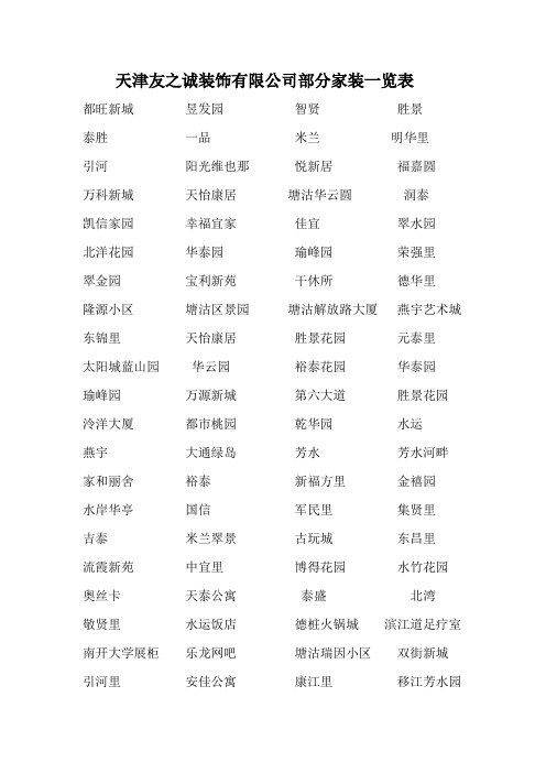 天津友之诚装饰有限公司历年部分家装装修一览表